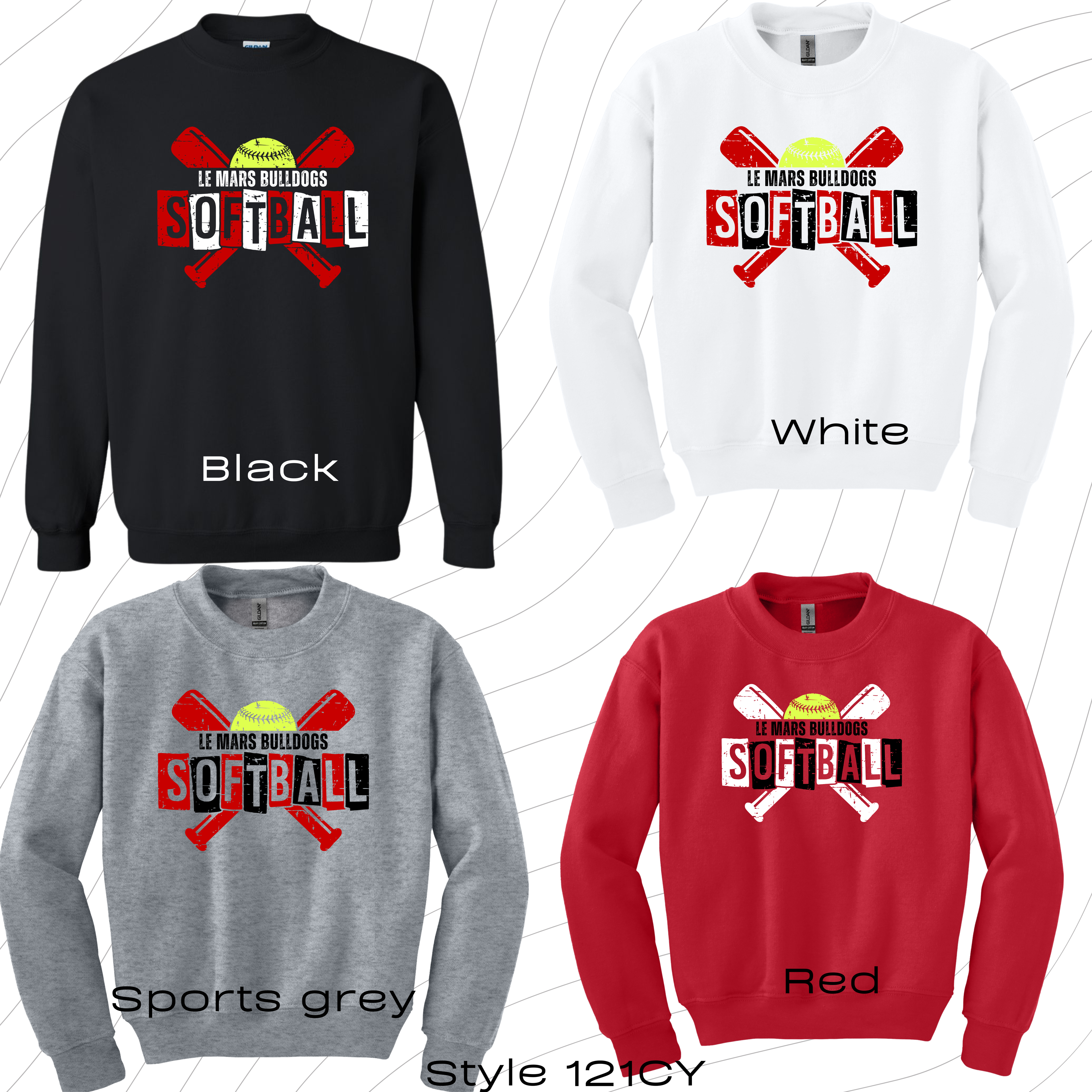 PRE-ORDER YOUTH softball style 121 crewneck sweatshirt