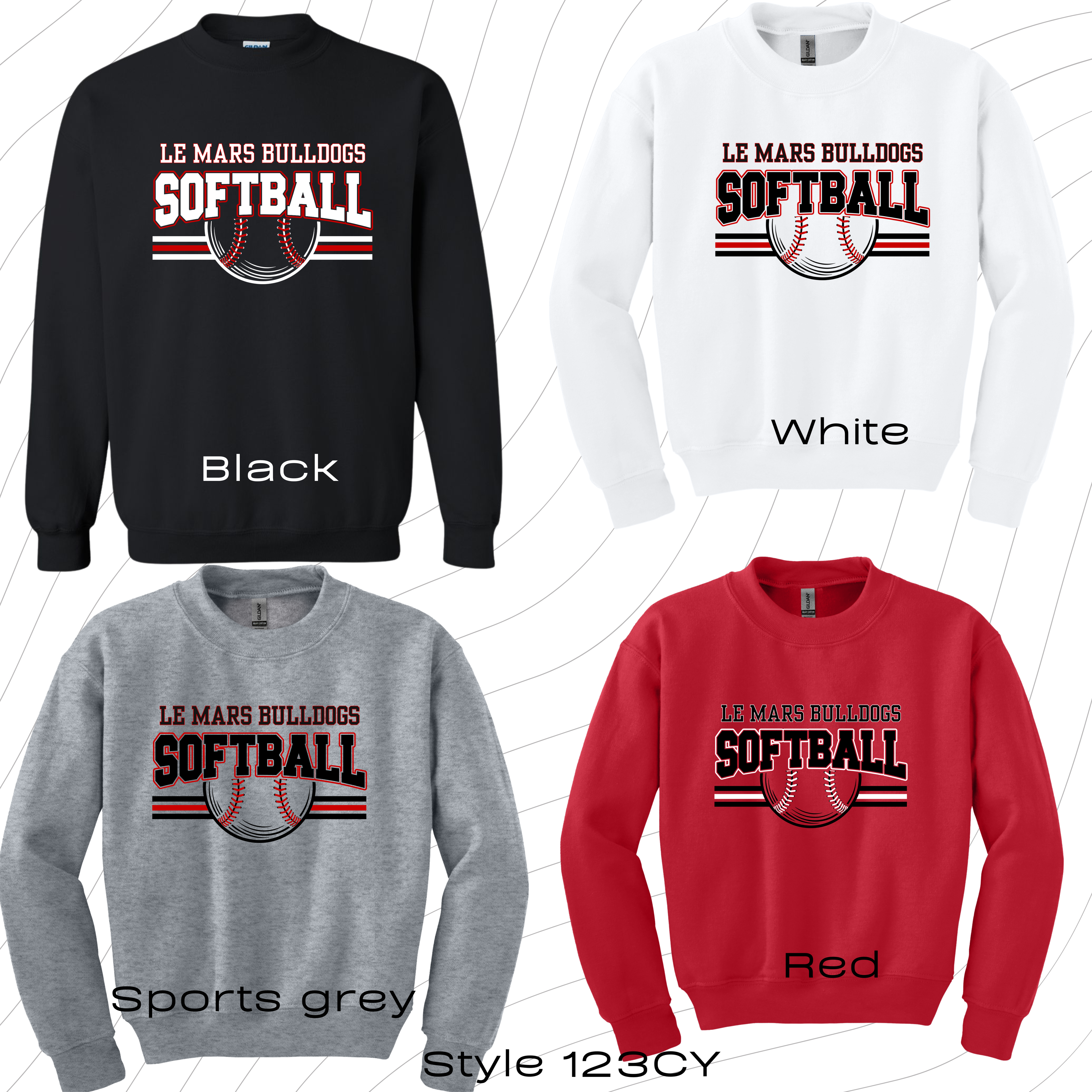 PRE-ORDER YOUTH softball style 123 crewneck sweatshirt